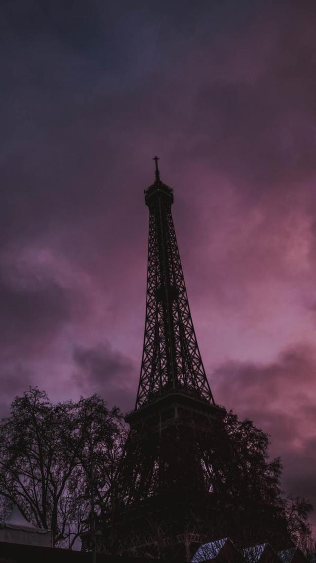 夜晚下优美的巴黎埃菲尔铁塔景色