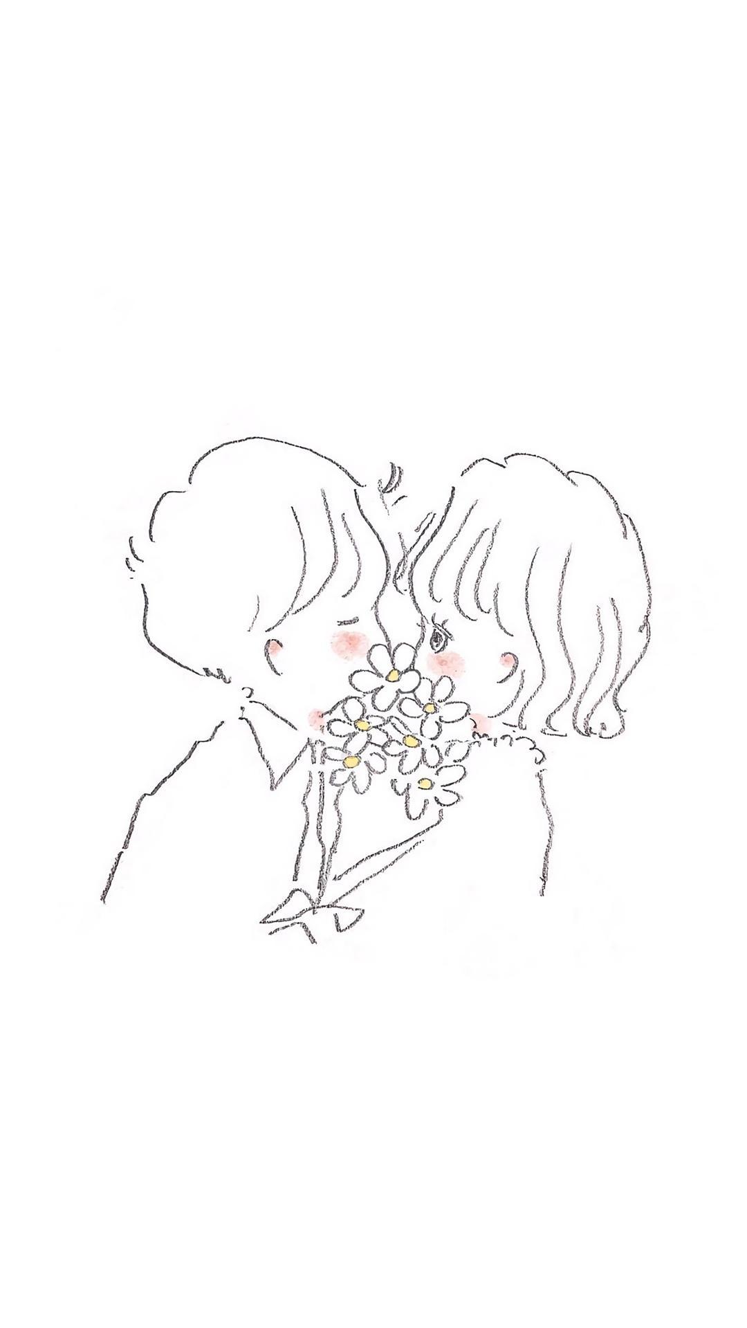 情侣秀恩爱专属简笔手绘插画