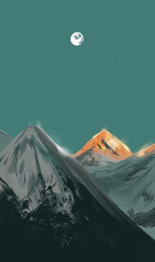 手绘峻峭迷人的山脉插画