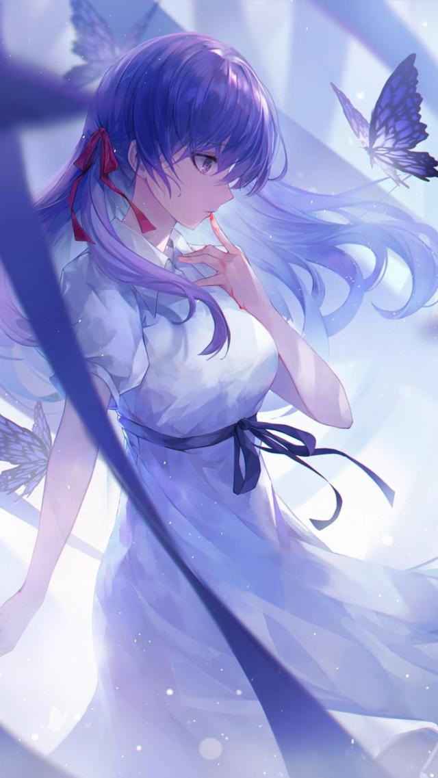 紫色唯美蝴蝶 女孩 Fate 横顔 侧脸 手机壁纸竖屏动漫美女