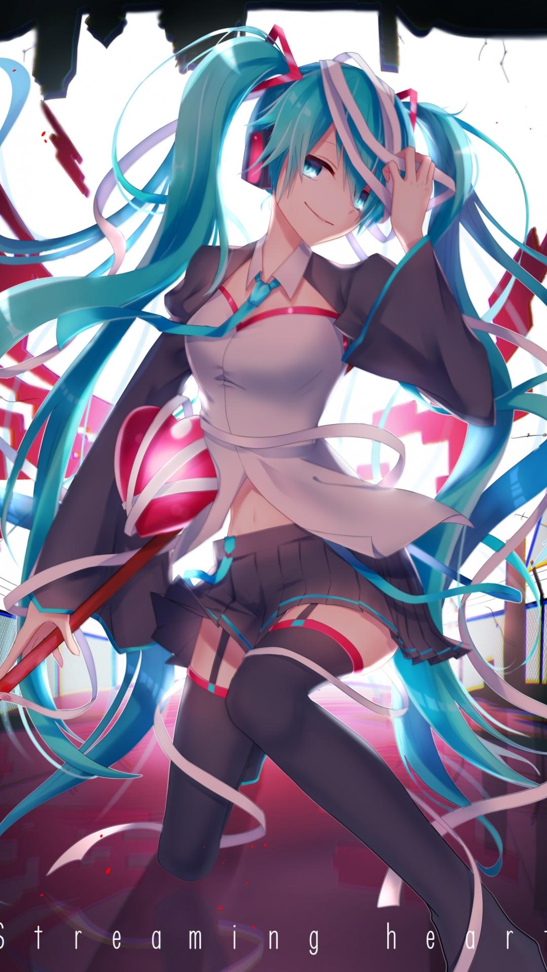 初音未来 长发 黑色裤袜 手机壁纸