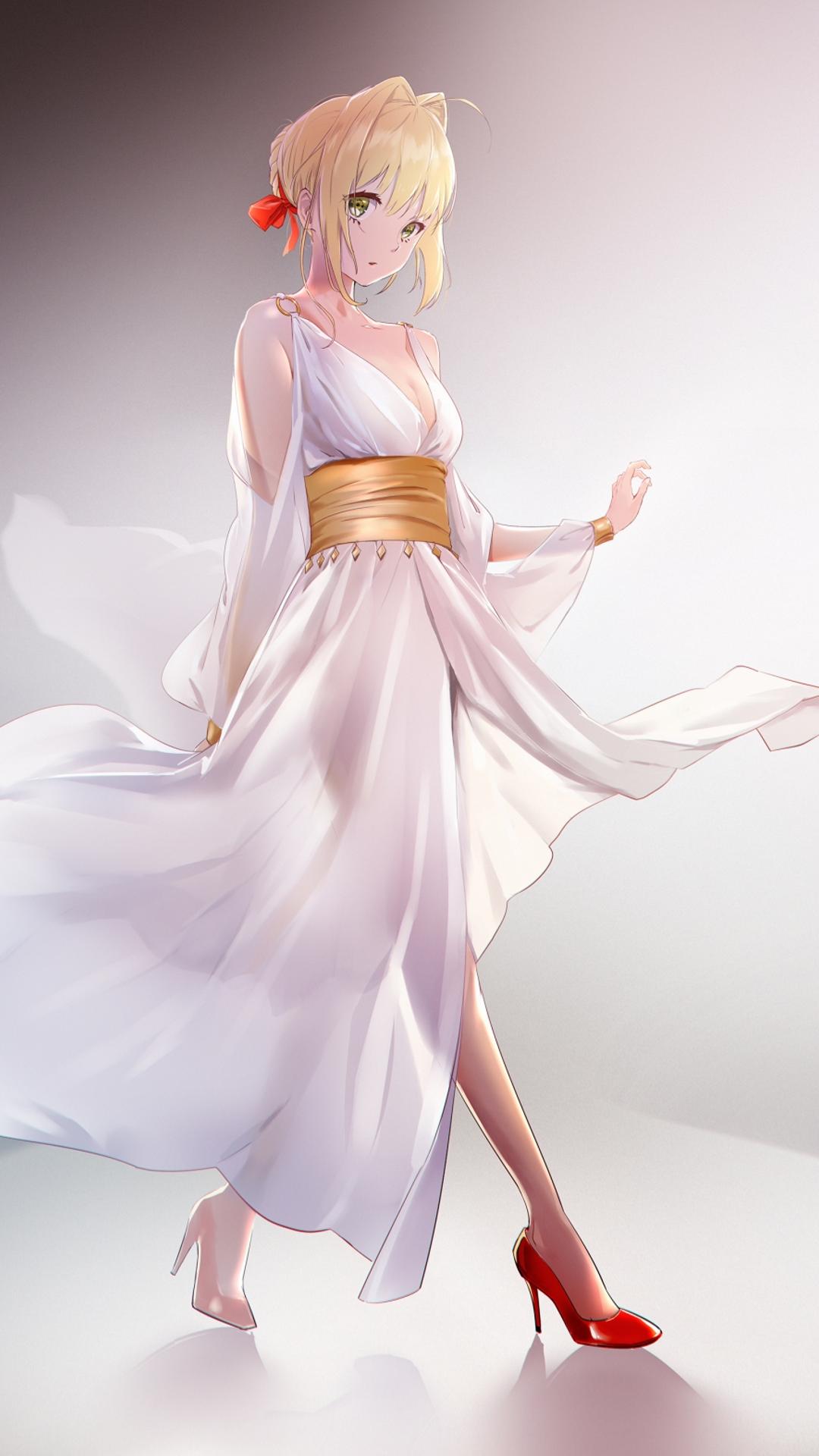 命运女生 白色礼服 裙子 高跟鞋 手机壁纸