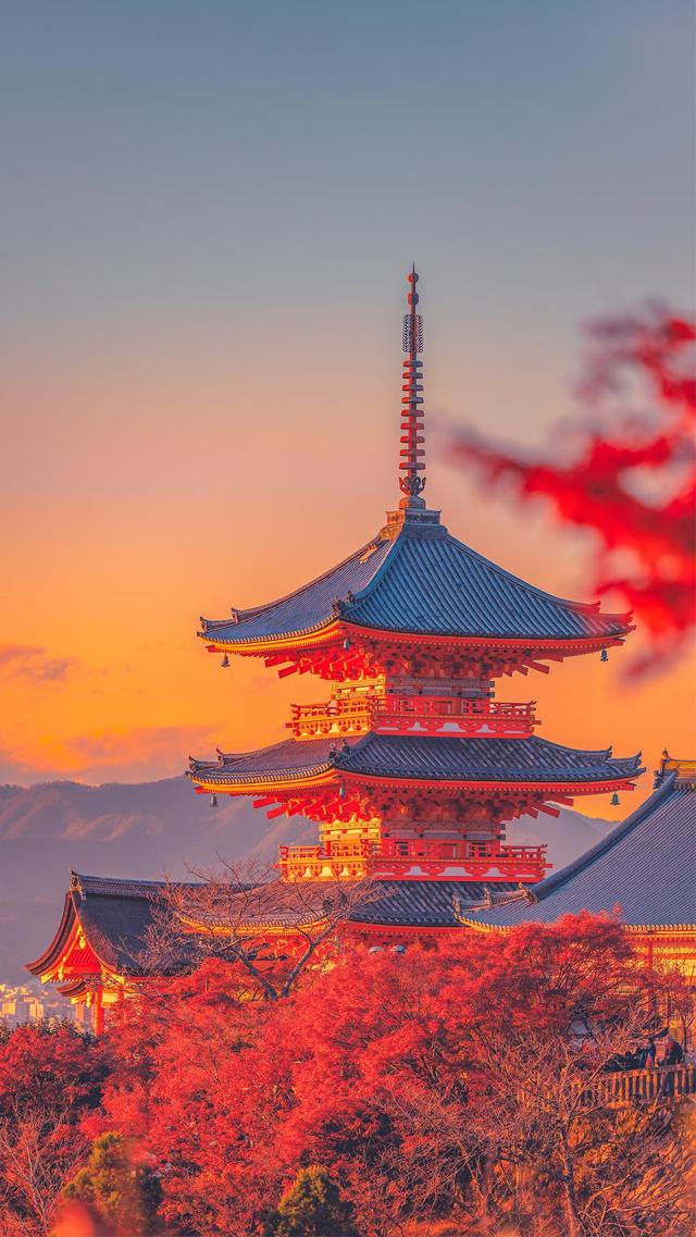 好看的夕阳下的清水寺唯美风光高清手机壁纸