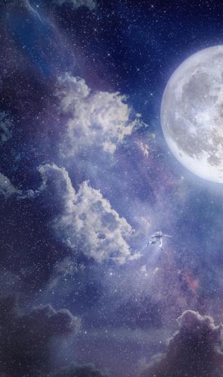 飞向月球的太空人奇幻星空手绘手机壁纸图片