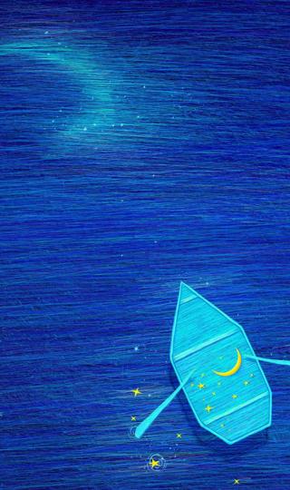 高清夜晚海上划船唯美线圈插画手机壁纸图片