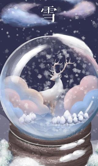 精美大雪天的迷失鹿背景图