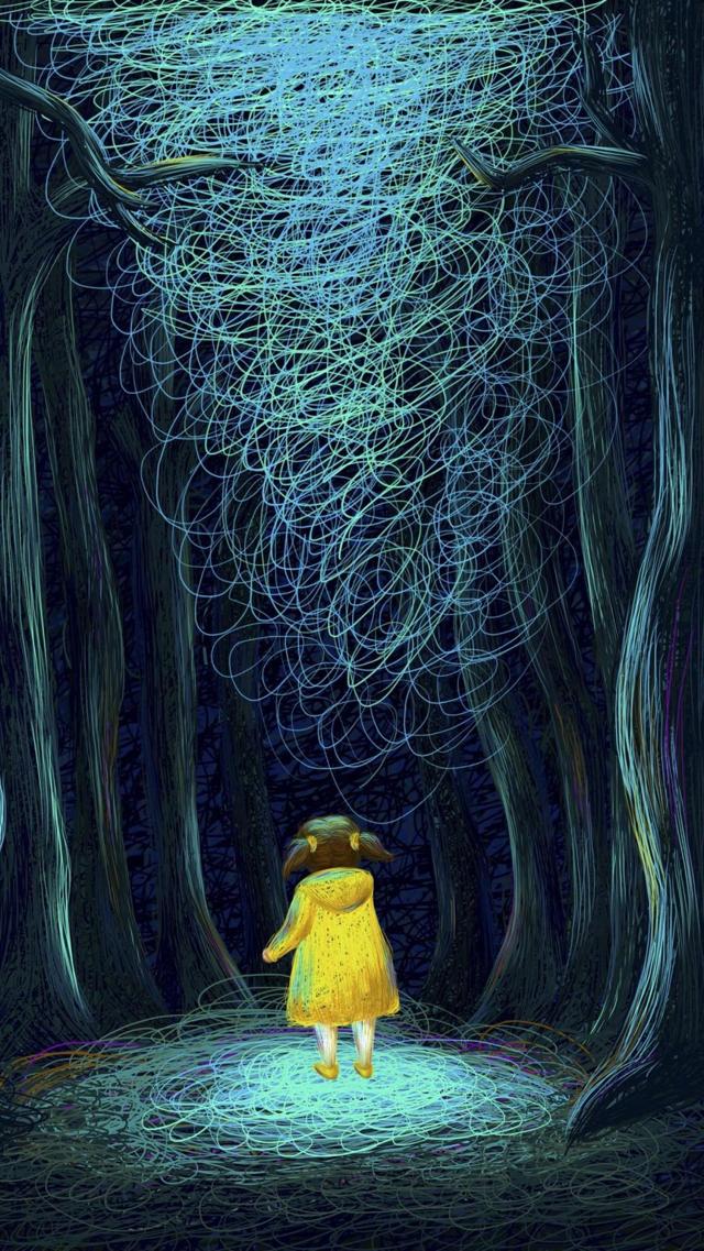 好看的孤独的森林女孩线圈插画壁纸图片