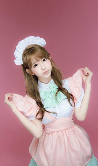 最新韩国女孩yurisa可爱粉色女仆装手机背景下载