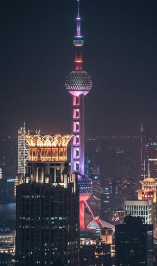 高清上海东方明珠唯美灯光夜景手机背景下载