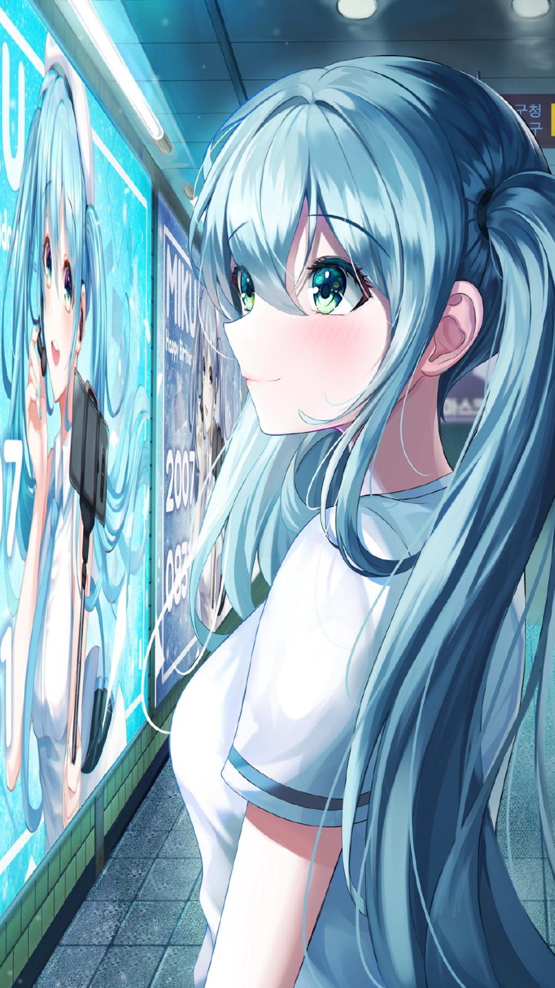 初音未来大眼睛长发诞辰纪念插画高清手机壁纸