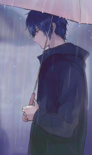 雨中的动漫男孩背景图