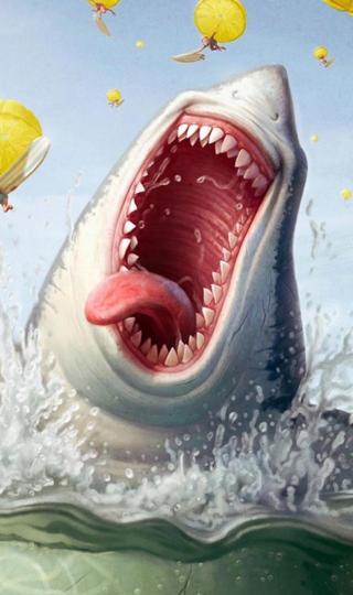 好看的鬼脸鲨鱼插画手机壁纸图片下载