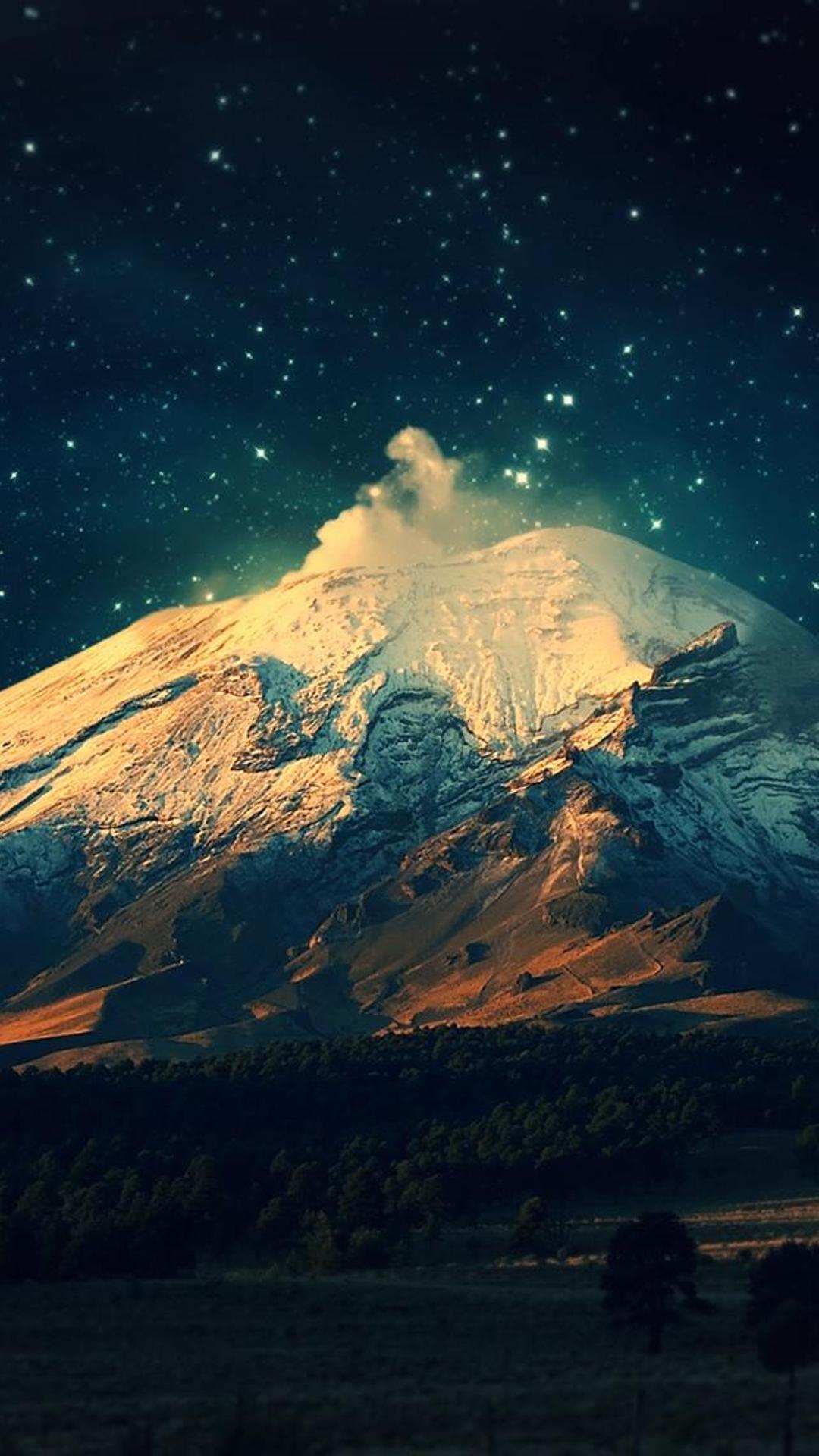 美丽星空下的雪山手机壁纸图片下载