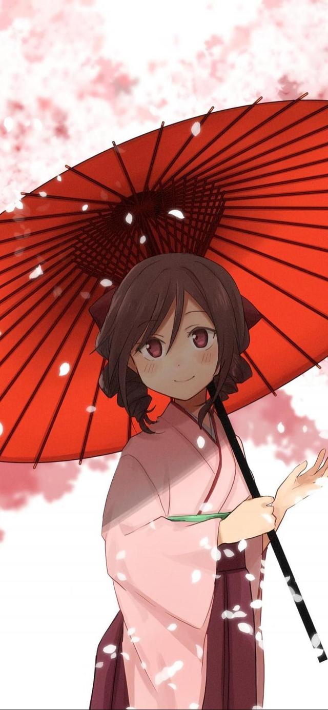 樱花树下的撑伞美少女图片