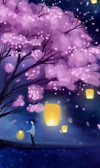 樱花树下的提灯少年手机壁纸图片