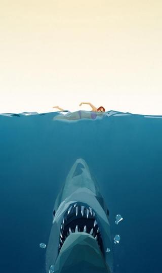 精美鲨鱼在海里游泳手机背景下载