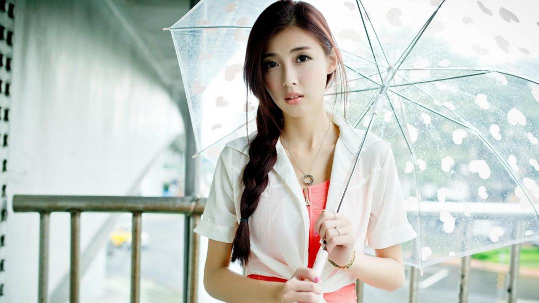 Kila晶晶廖挺伶,白色透明雨伞,高清美女写真壁纸