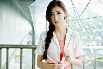 Kila晶晶廖挺伶,白色透明雨伞,高清美女写真壁纸