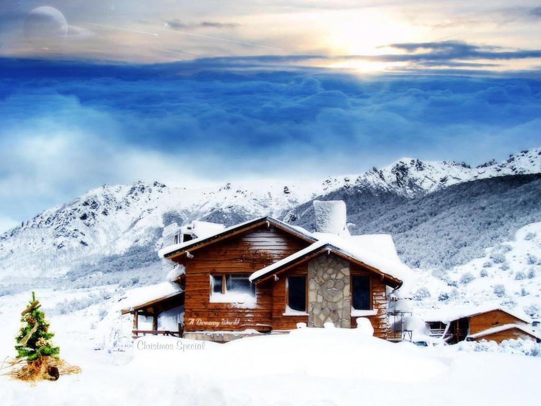 山顶上的小屋雪景壁纸