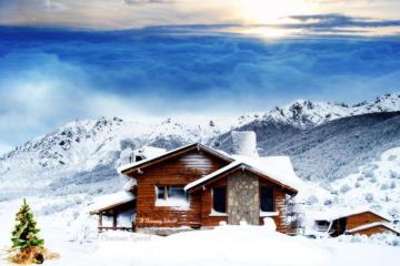 山顶上的小屋雪景壁纸