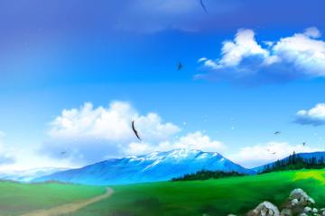 蓝天白云草地桌面背景图片