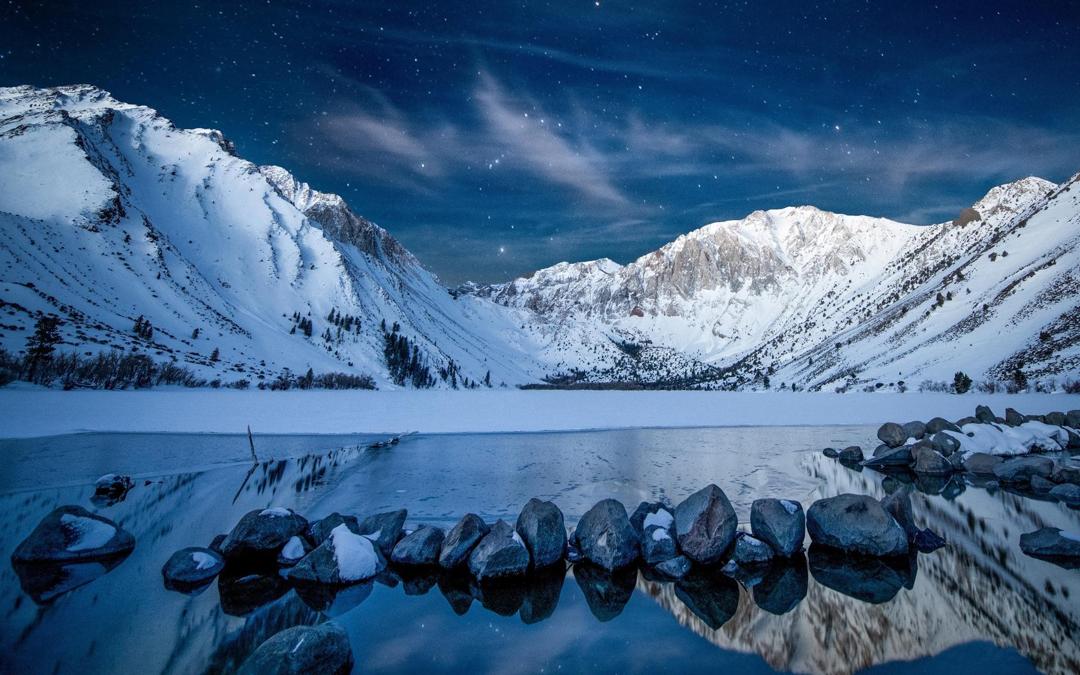 好看的雪山 星空 湖泊 岩石背景图