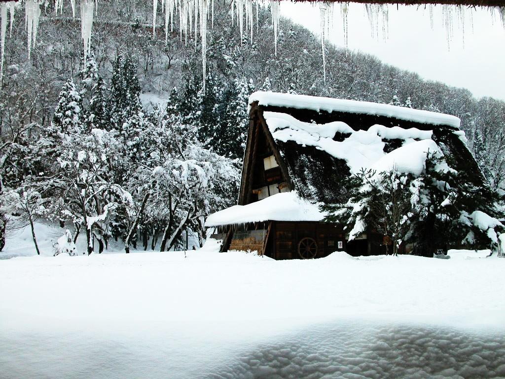大雪后山林中的小木屋风景壁纸8