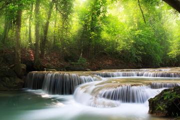 自然瀑布树木阳光美丽风景电脑图片