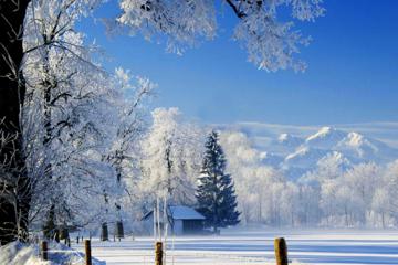 远山，房子，冬天，雪，天空，风景图片，图片