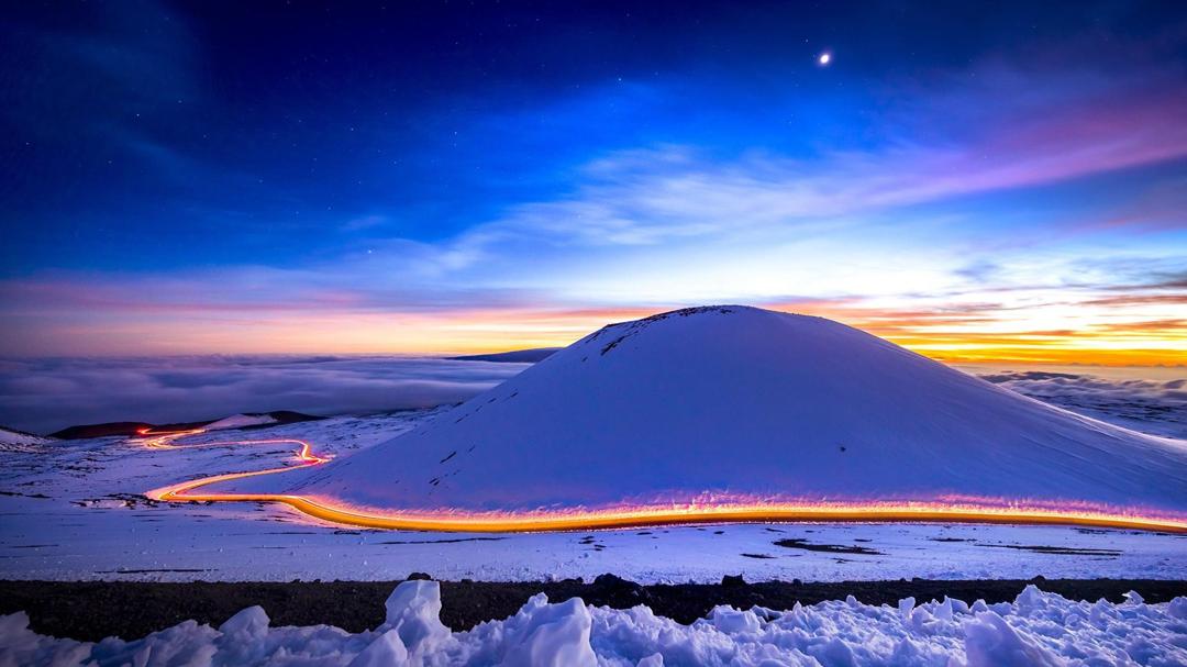 漂亮夕阳雪山美图电脑桌面壁纸