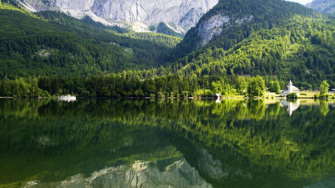 奥地利,森林,湖水,山,树木,岩石,风景图片