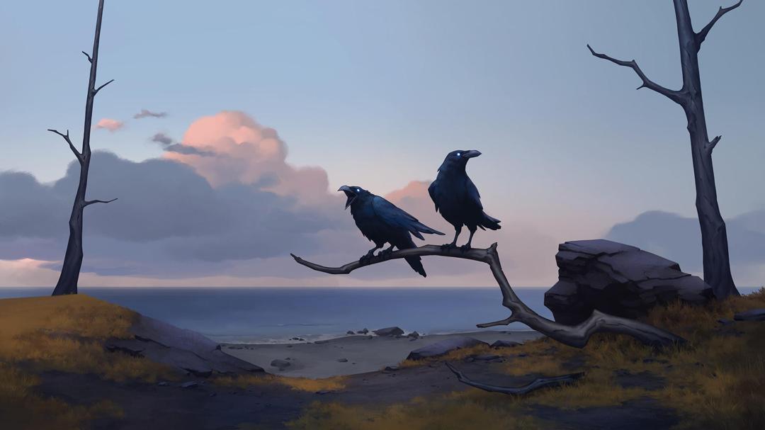 动漫手绘壁纸荒野枯树上的两只乌鸦