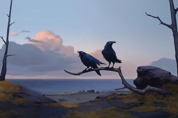 动漫手绘壁纸荒野枯树上的两只乌鸦