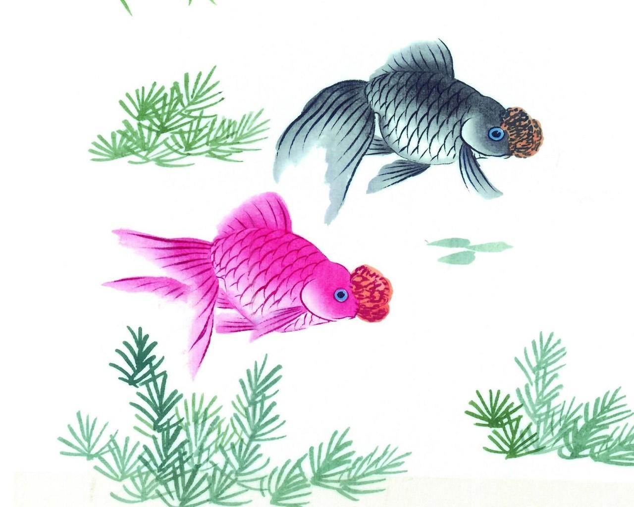 鱼虾水墨画壁纸9