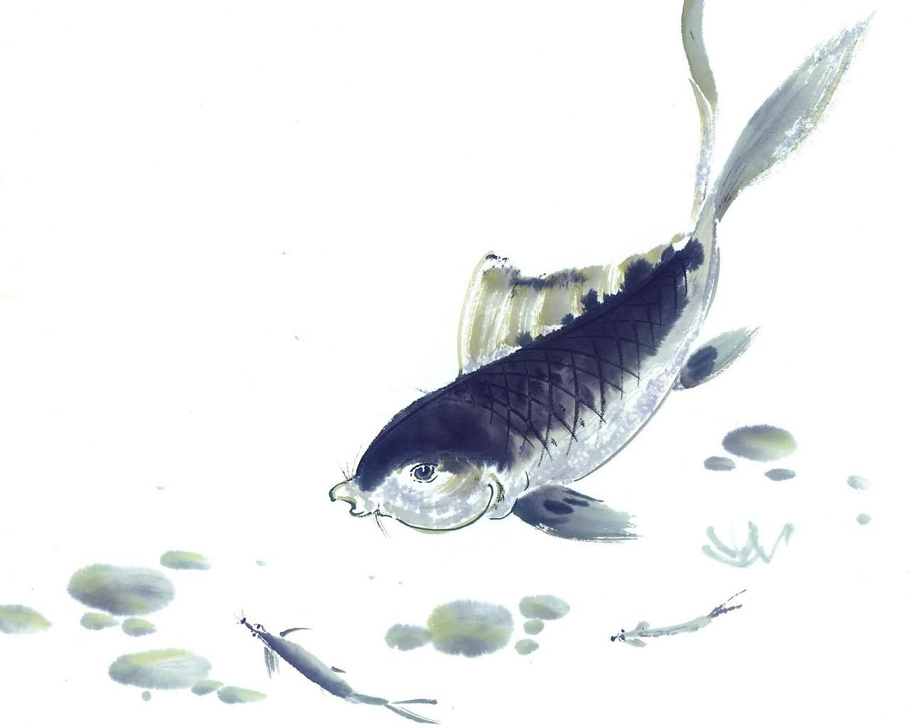 鱼虾水墨画壁纸15