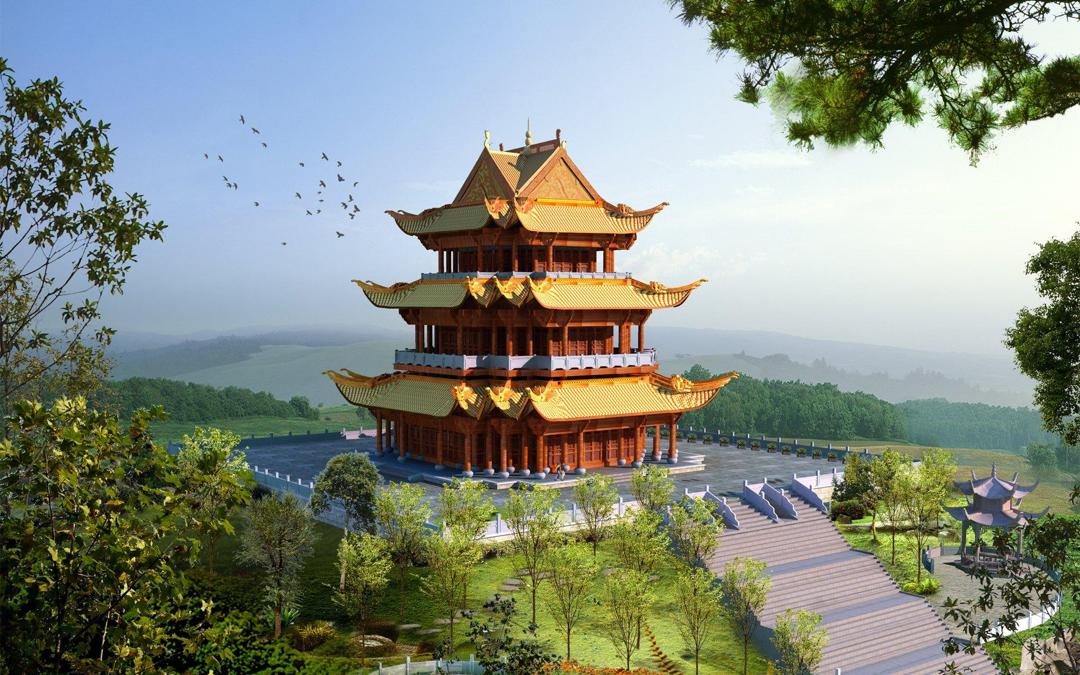 高清中国风建筑设计效果图壁纸