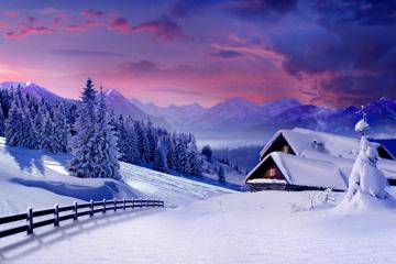 雪天里的小屋风景壁纸