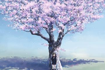 樱花树下的女孩唯美动漫风景图片桌面