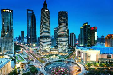 中国上海,大都市,晚上,摩天大楼风景图片