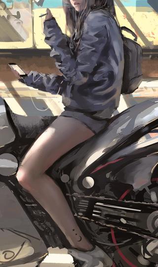 个性女孩 摩托车 厚涂画 鬼刀高清手机壁纸
