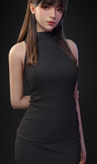 黑色毛衣连衣裙性感好身材3d美女手机壁纸