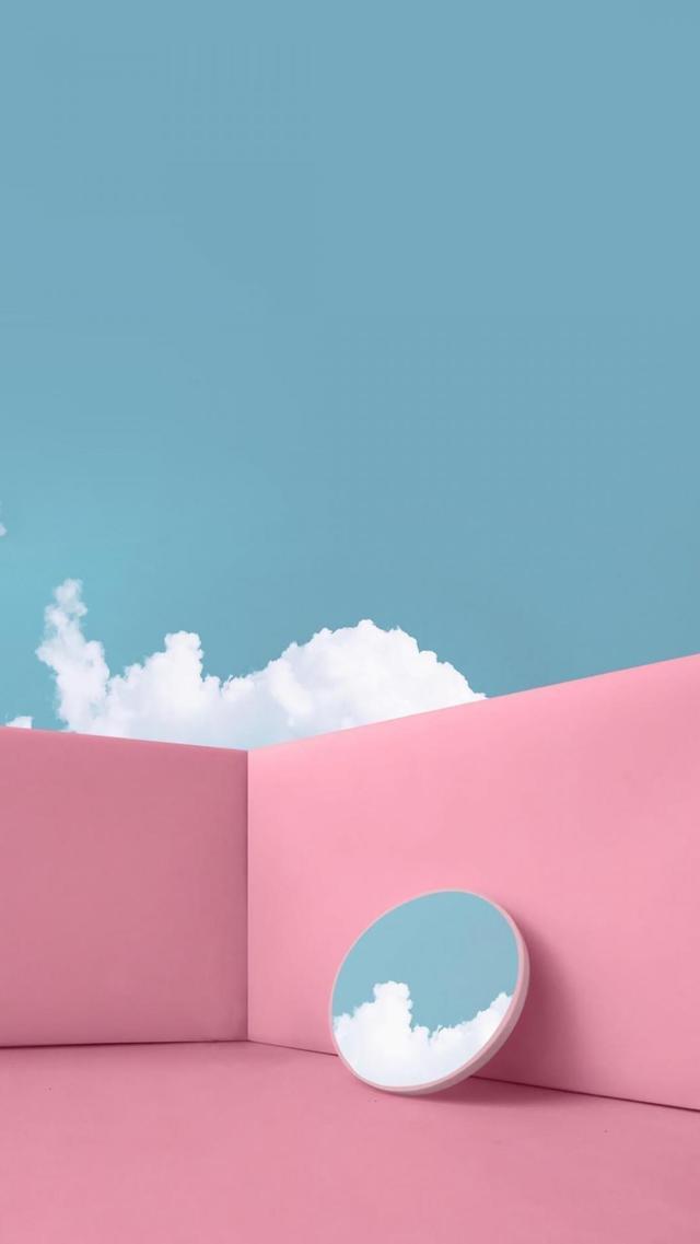蓝天下的粉色建筑景色手机壁纸大图
