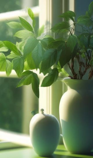 居家花瓶绿色植物手机壁纸