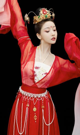 中国风美女红色古装裙子全屏手机壁纸