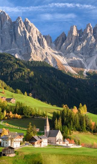 阿尔卑斯山脉 乡村 教堂 房子 风景 手机壁纸