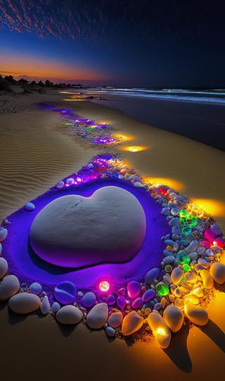 海边发光彩色石头风景手机壁纸