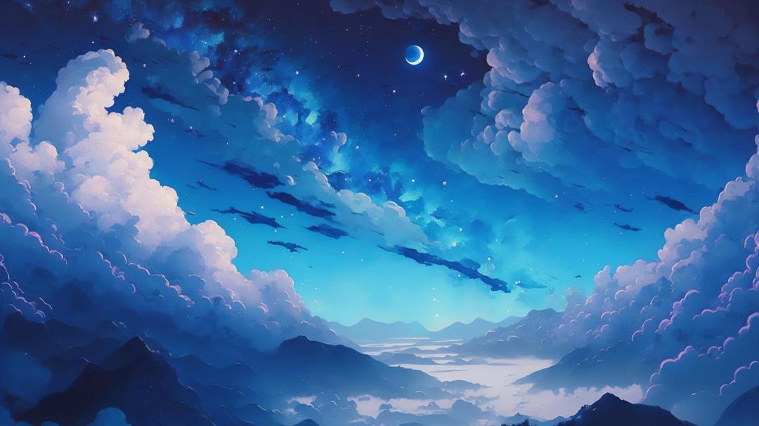 云彩月亮星空唯美动漫壁纸