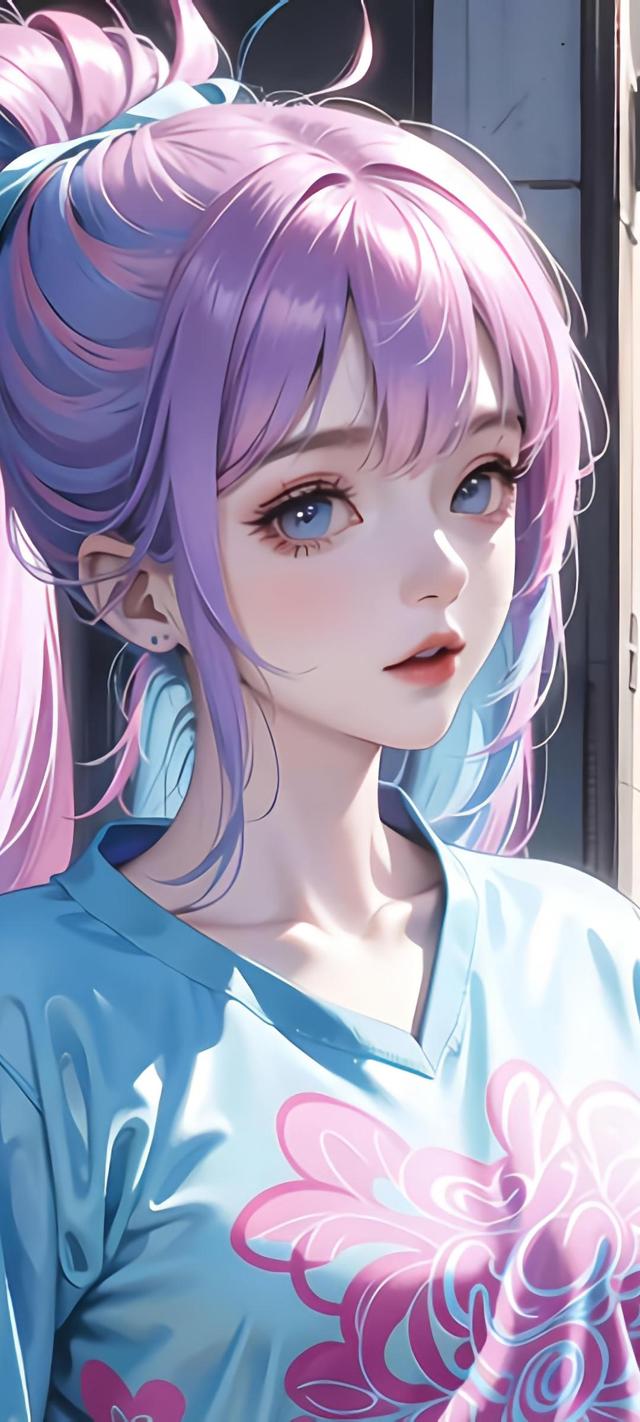 ai紫色头发女生手机壁纸