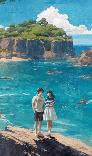 夏天海边情侣风景手机壁纸