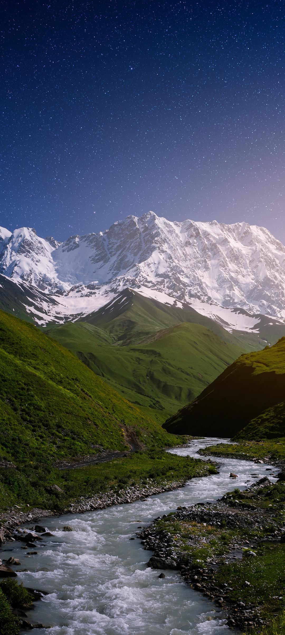 星空雪山高山小溪流水风景手机壁纸